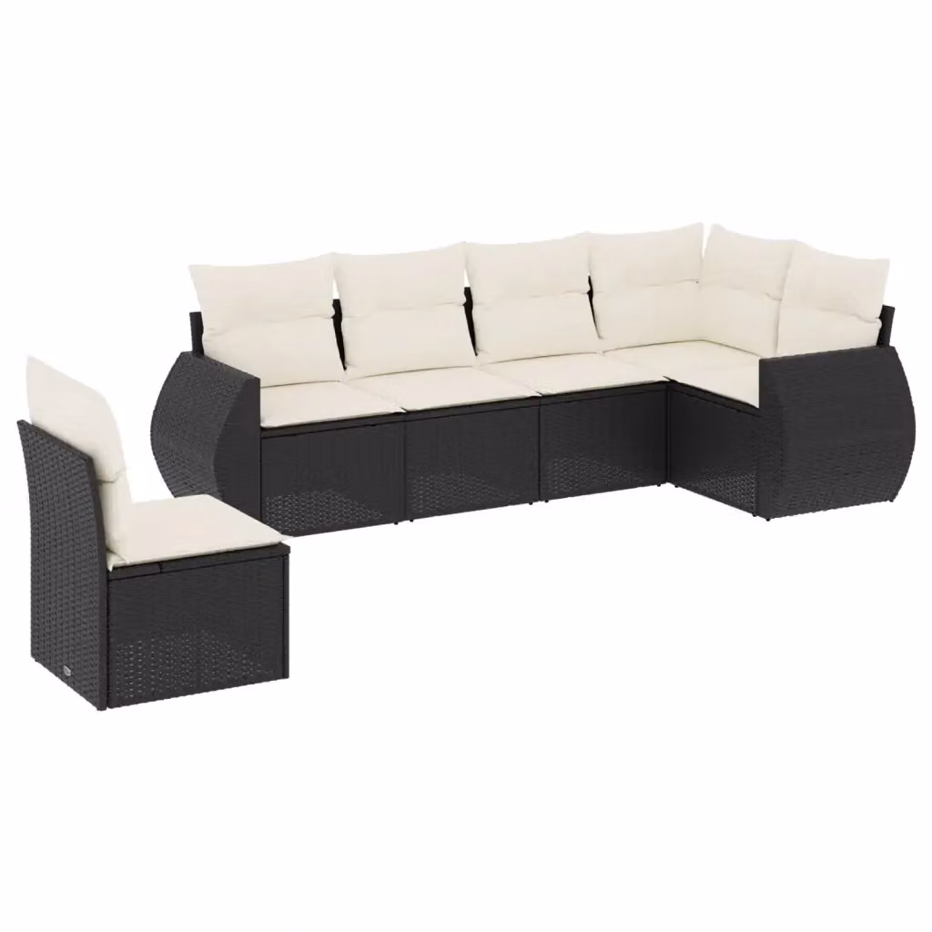 vidaXL Set Divano da Giardino a L 6 pz con Cuscini Nero in Polyrattan e Acciaio – 2