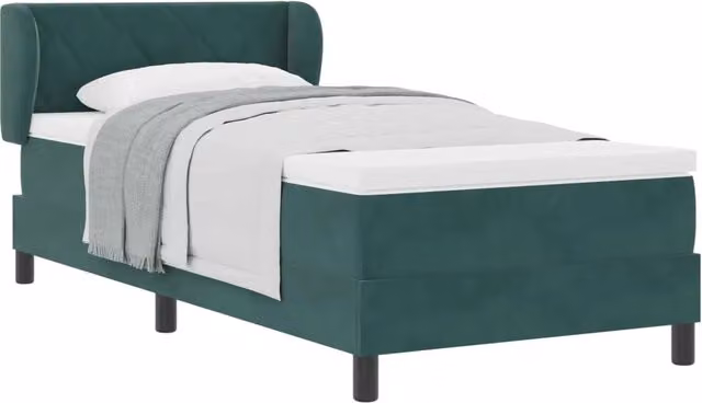 Letto singolo | Letto per adulti | Letto a molle con testiera Verde scuro 90 x 200 cm Velluto
