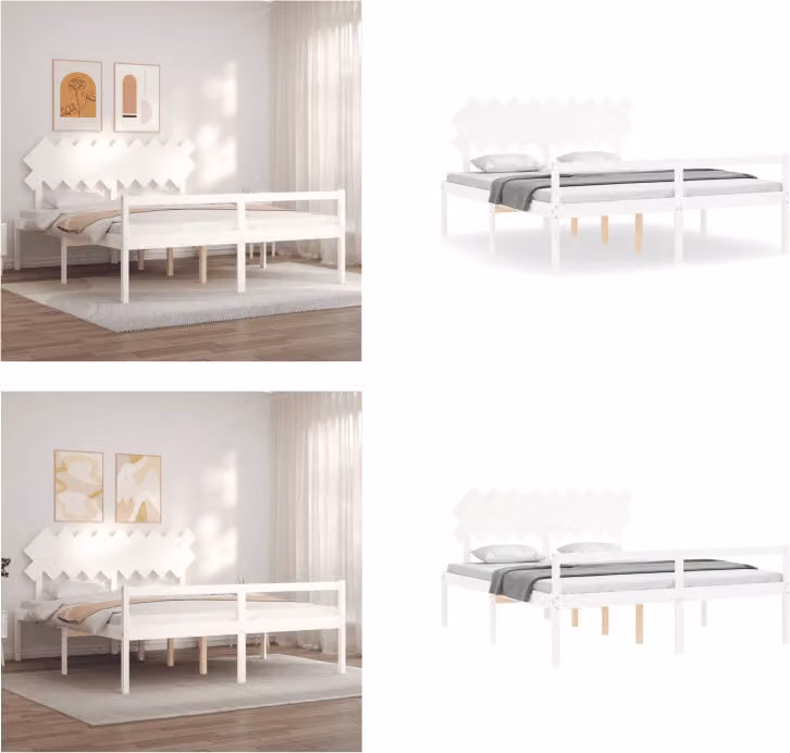 vidaXL Letto per anziani con testiera bianca super king size in legno massiccio - Letto per anziani - Letti per anziani - Letti per anziani