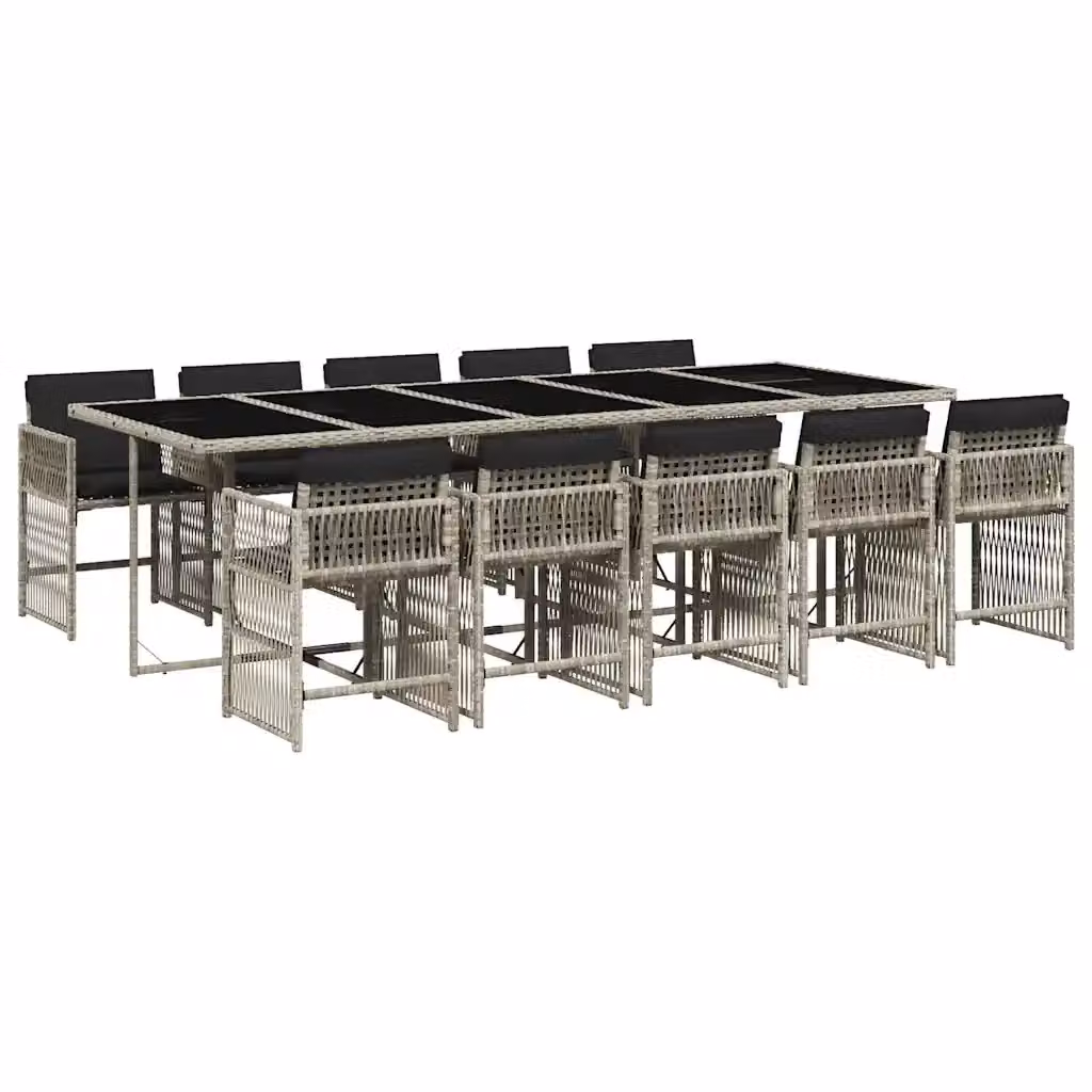 Set Pranzo da Giardino vidaXL in Polyrattan con Cuscini e Tavolo in Vetro, 11 Pezzi, Grigio Antracite – 2
