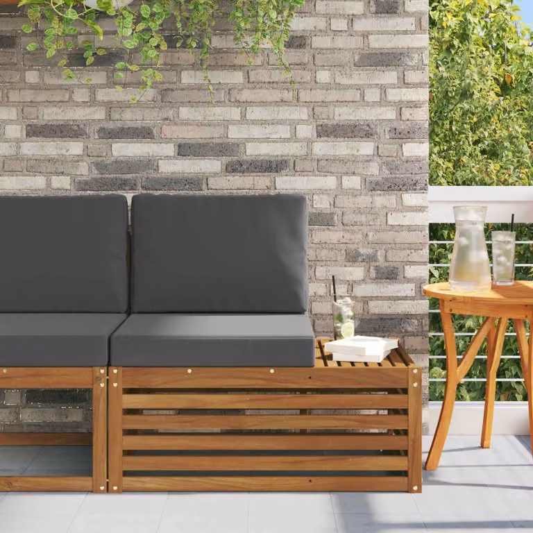 Divano da esterno moderno vidaXL in legno di acacia con cuscini, marrone e grigio, L: 91 cm, P: 63 cm, H: 73 cm