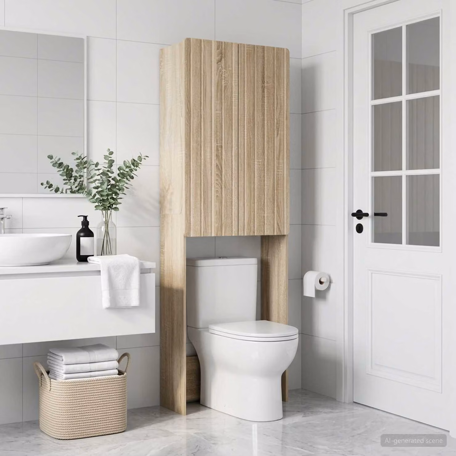 Mobiletto da bagno moderno vidaXL ZWOLLE in Rovere Sonoma, colore marrone, L: 66 cm, P: 25,5 cm, H: 190 cm