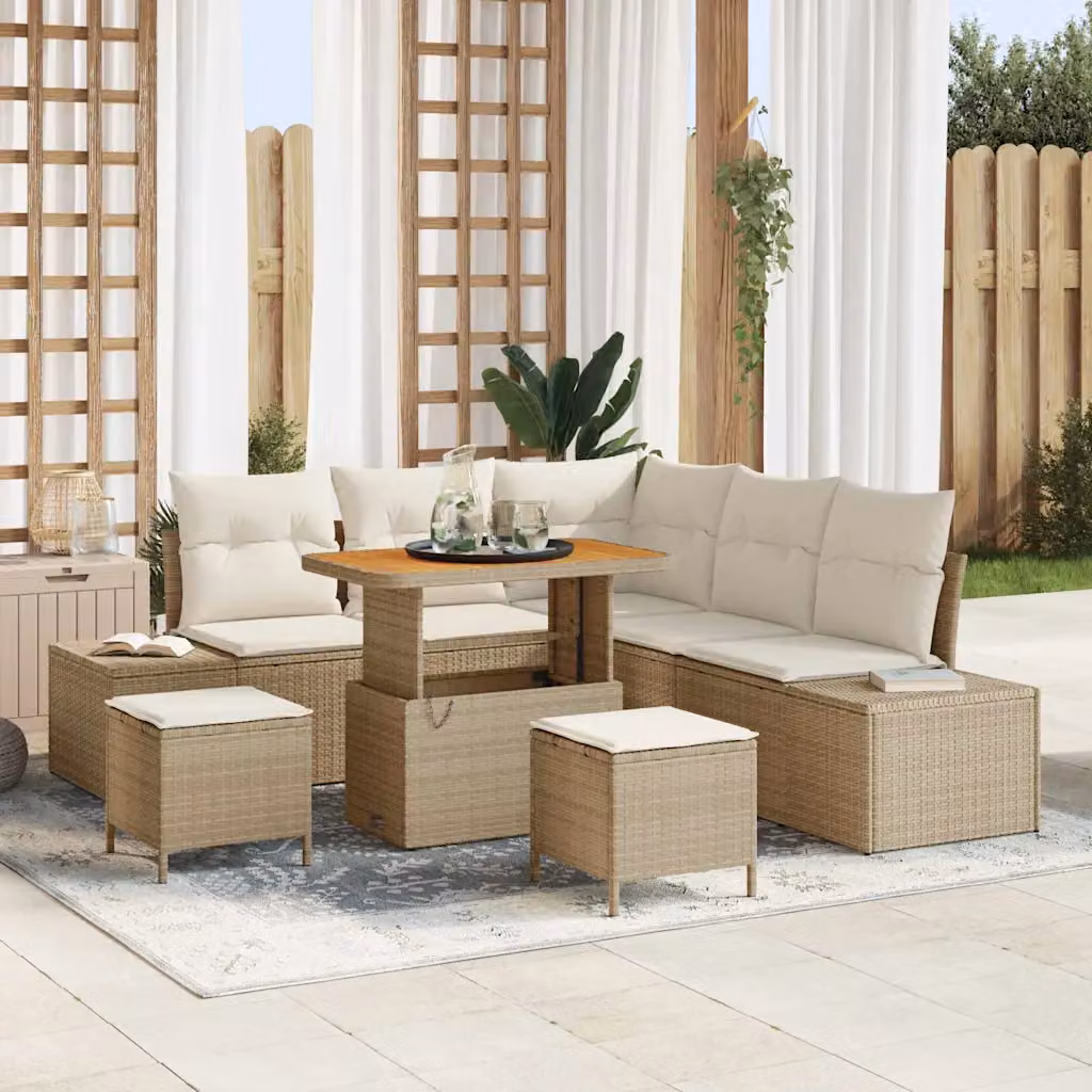 Set Divano da Giardino a L con 8 Pezzi vidaXL Beige in Rattan e Metallo con Cuscini e Tavolino – 1