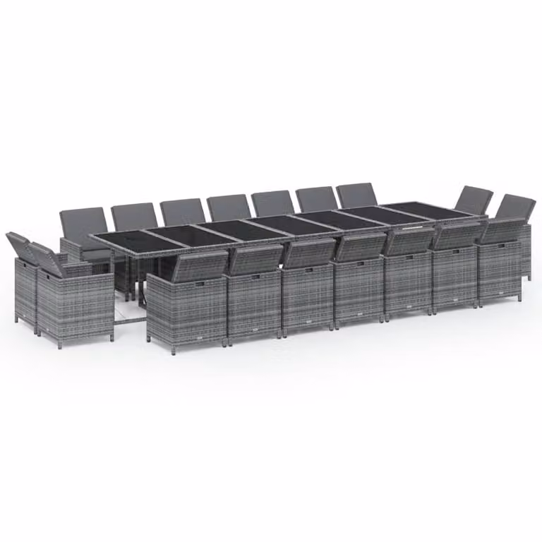 Set da Pranzo per Giardino 19 pz con Cuscini Polyrattan Grigio