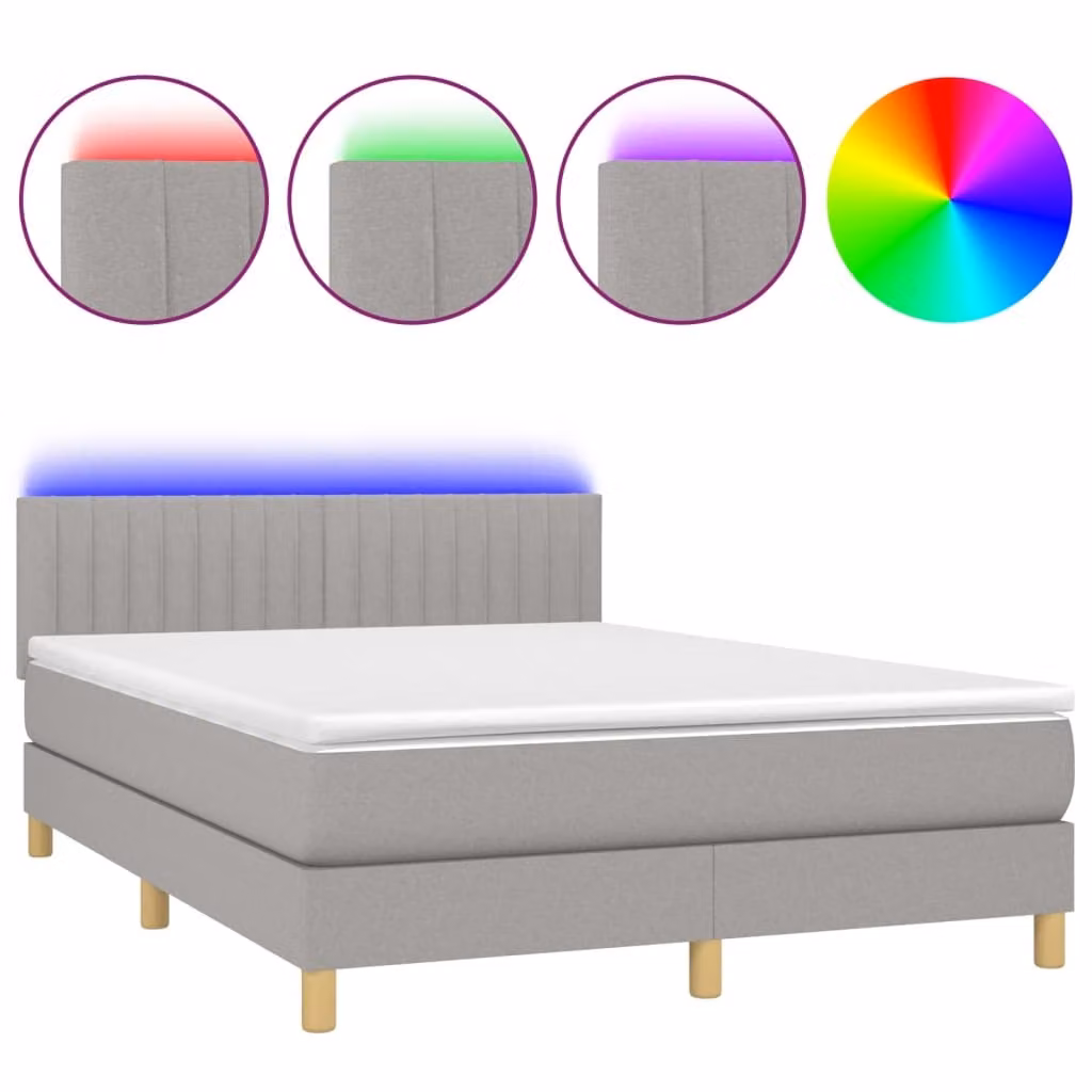 Letto a Molle Materasso e LED Grigio Chiaro 140x190 cm Tessuto