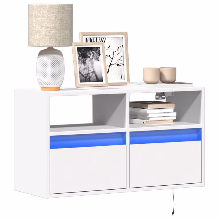 Mobile TV a parete vidaXL con luci LED integrate, Bianco, L 80 cm x P 31 cm x H 45 cm
