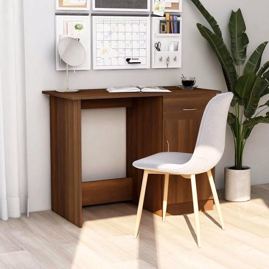 Scrivania moderna vidaXL in legno color rovere marrone L: 100 cm, P: 50 cm, H: 76 cm