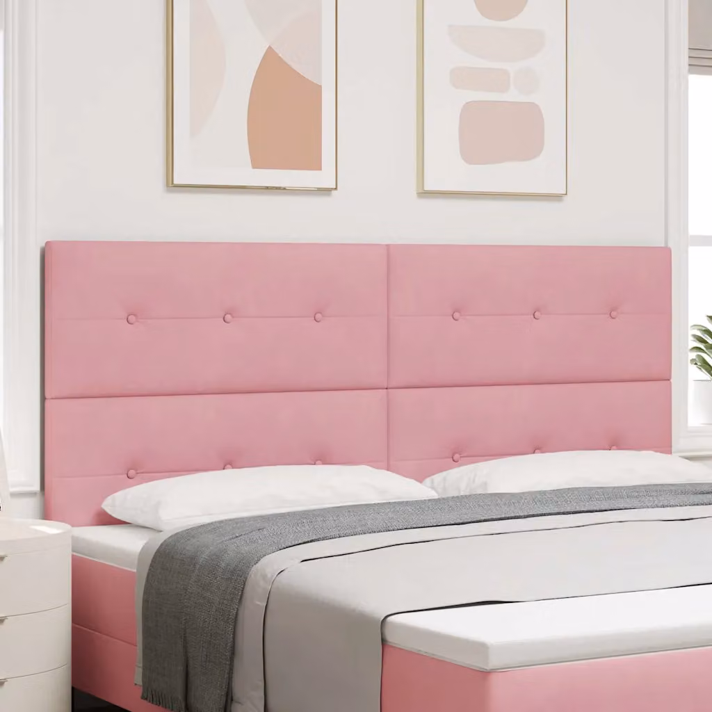 Testiera per letto moderna vidaXL in velluto rosa con pannello imbottito e struttura in legno, Larghezza: 200 cm