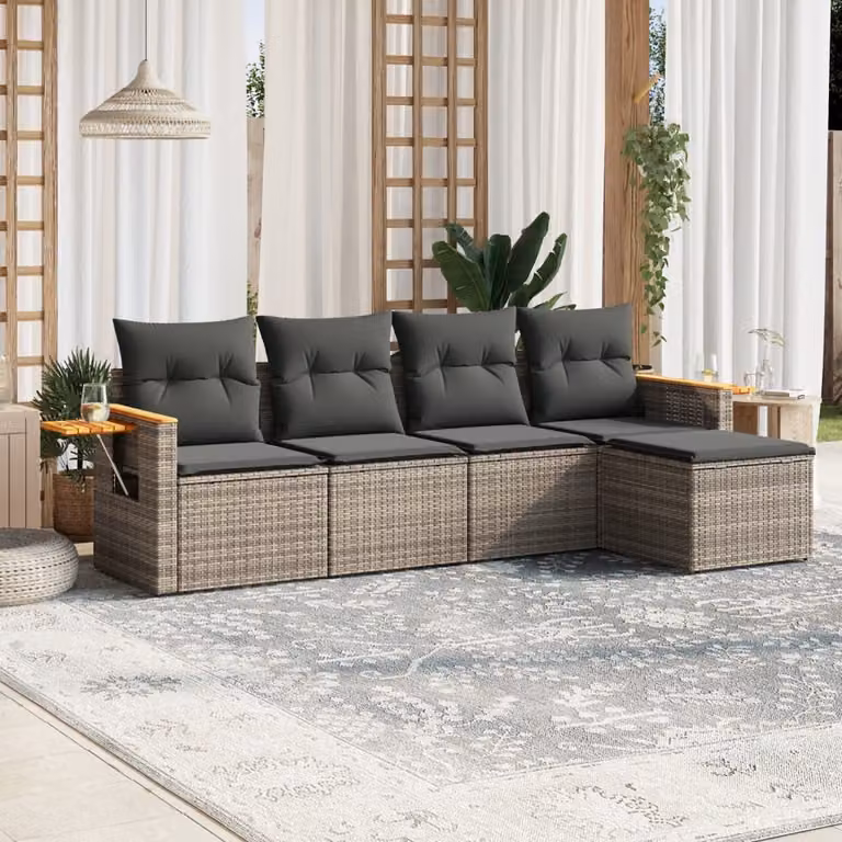 Maison Exclusive - Set Divano da Giardino 5 pz con Cuscini Grigio in Polyrattan