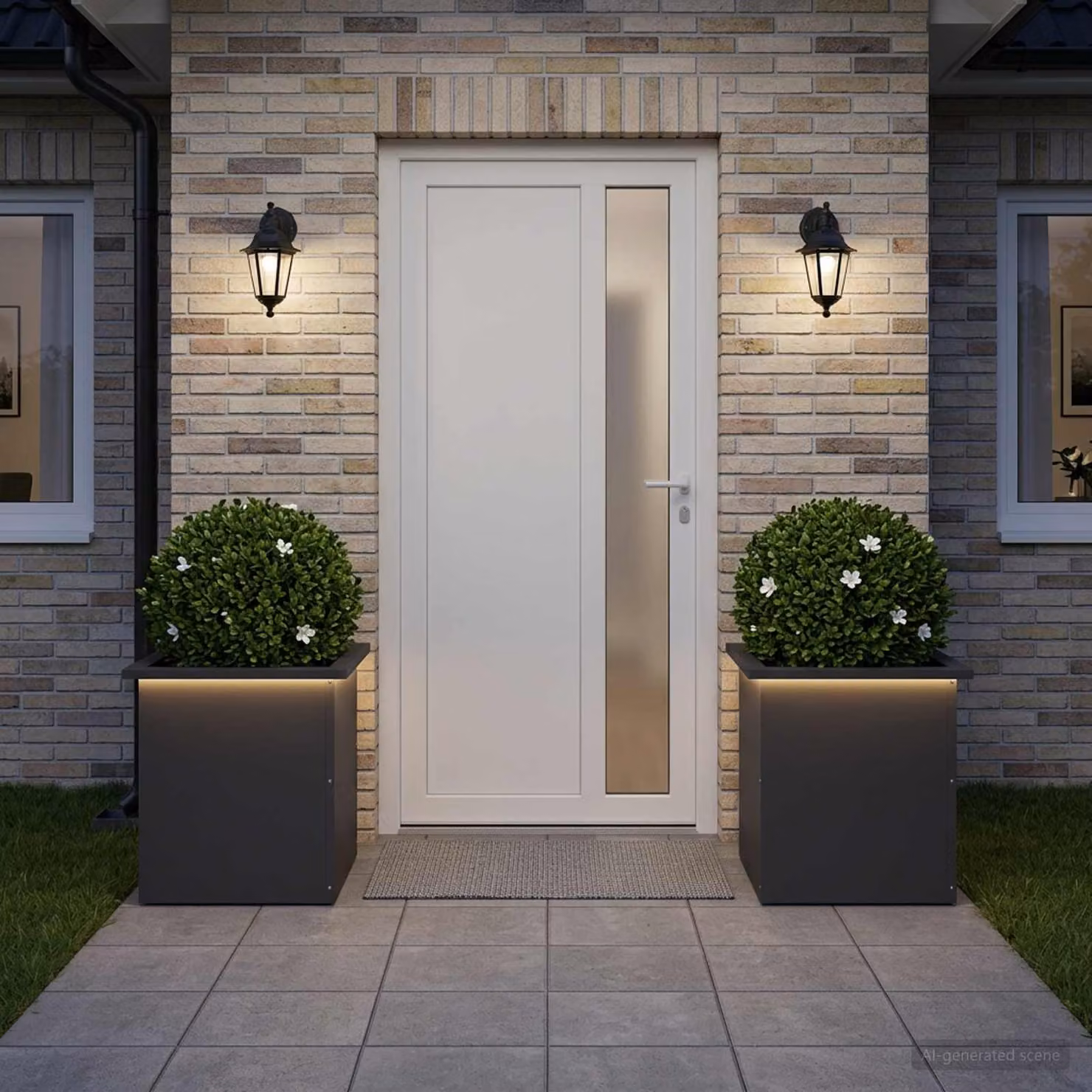 Set di 2 fioriere da giardino vidaXL con LED bianco caldo in acciaio nero L/P/H: 40 x 40 x 40 cm