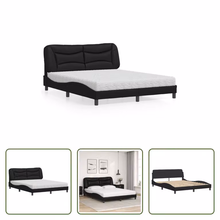 The Living Store Letto con materasso nero 160x200 cm in ecopelle
