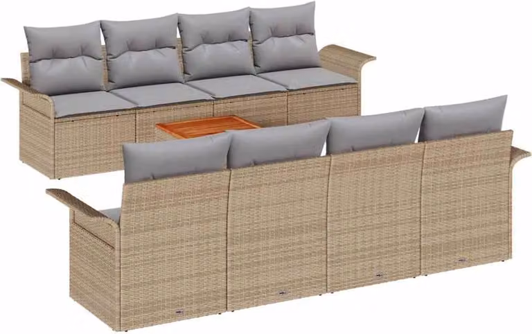 Set Divano da Giardino con cuscino 9 pcs Beige polyrattan