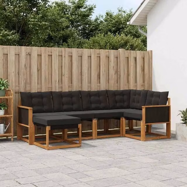 Set di divani da esterno 6 pz Naturale e Nero 3382056