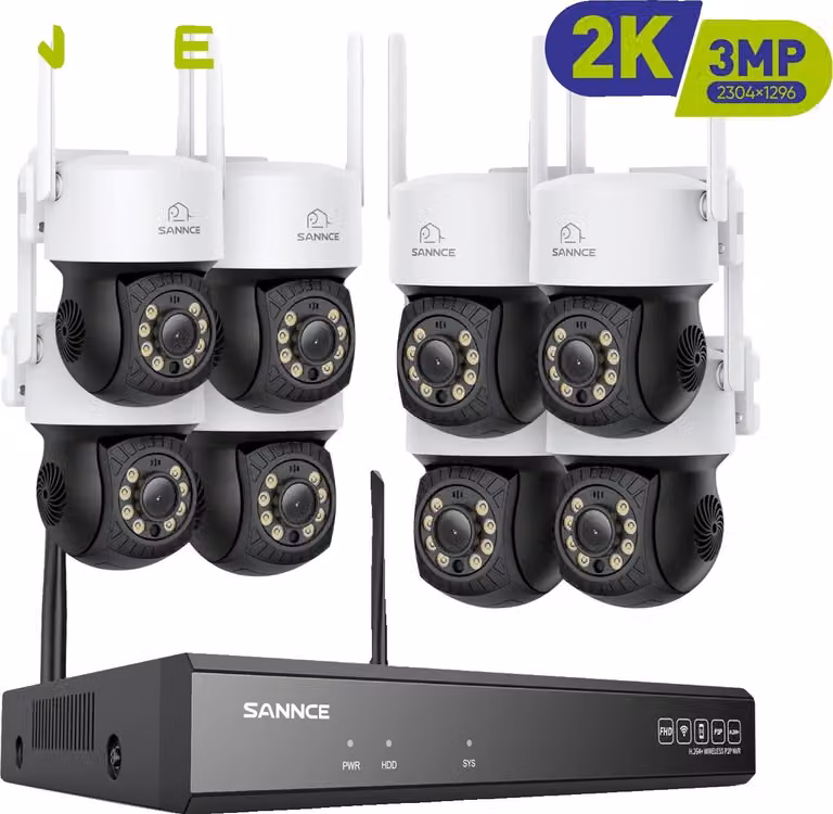 Sistema di sorveglianza wireless, visione notturna, ingresso a 16 canali, telecamera da 3MP 71DC 8pcs, 2T