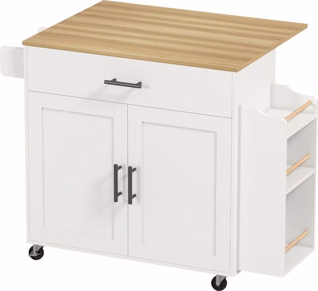 Isola da cucina HOMCOM con ruote, piano ribaltabile, cassetto e ripiano, Bianco, L 120 x P 68 x H 85 cm