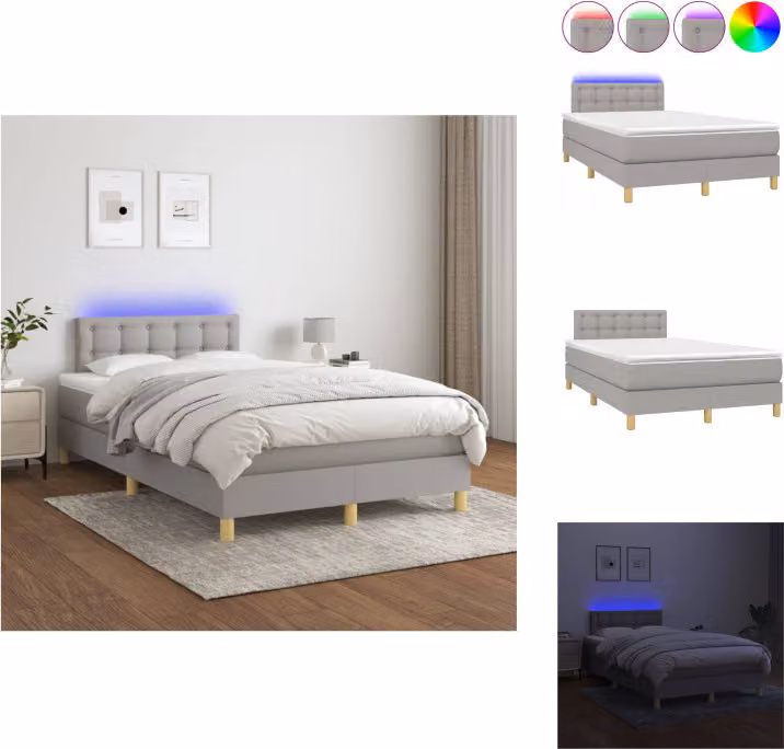 vidaXL Letto a molle con materasso e tessuto LED grigio chiaro 120x200 cm - Letti & strutture letto