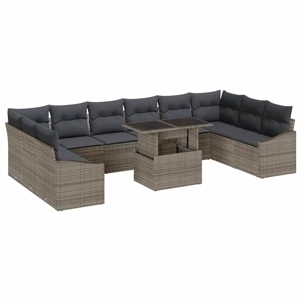 Set da giardino a forma di U vidaXL in polyrattan grigio con cuscini imbottiti e coperture rimovibili – 2