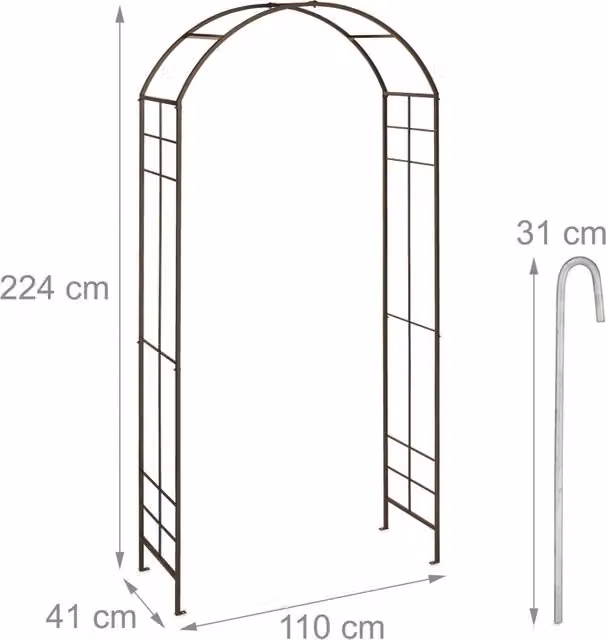 Arco per rose decorativo arrotondato da giardino supporto robusto 200 x 120 x 30 cm in metallo nero 13_0014979