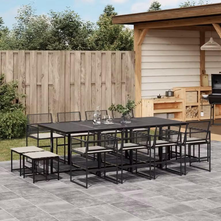 Maison Exclusive - Set da Pranzo da Giardino 13pz con Cuscini Nero in Polyrattan