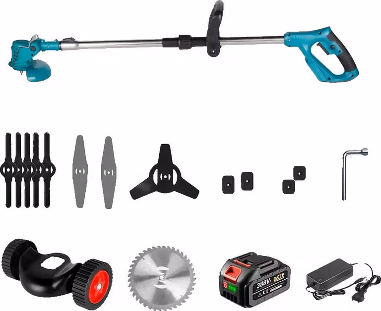 Tagliaerba, manico pieghevole, funzionamento a batteria, 1 set di batterie