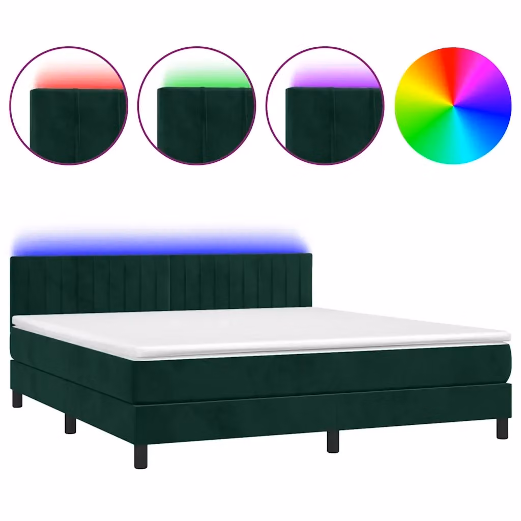 Letto Ibrido con Materasso e LED vidaXL in Velluto Verde Scuro L/P/H: 180 x 200 x 88 cm – 2