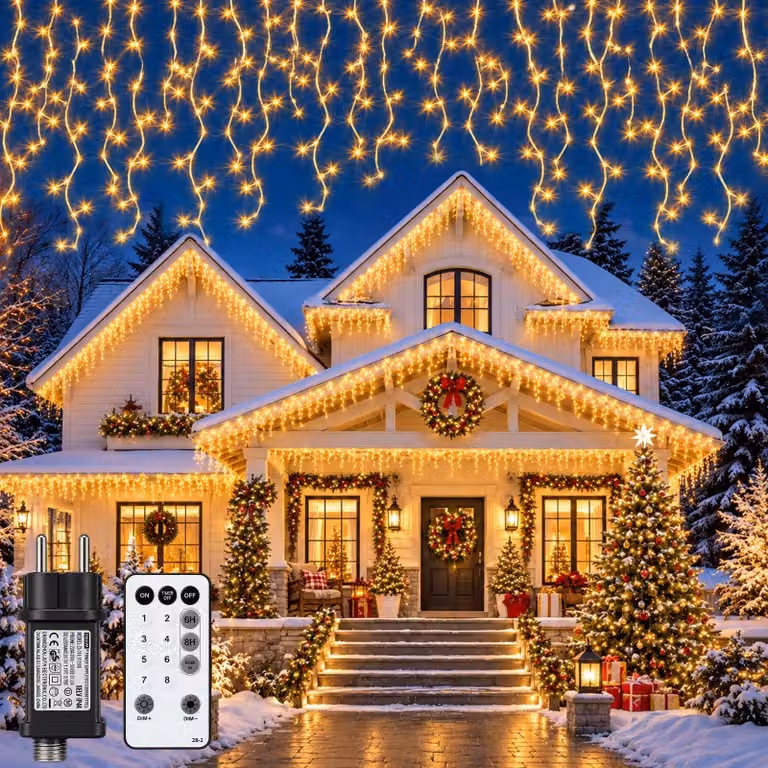 Catena luminosa da 10 metri, multicolore, a LED, luce bianco caldo, 10 lampadine, alimentazione solare, con telecomando