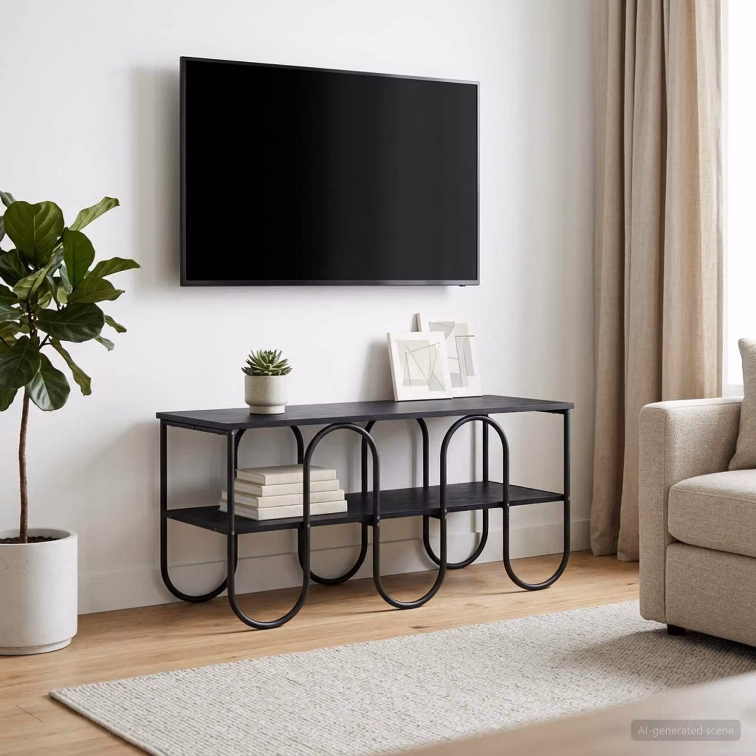 Supporto TV vidaXL in stile industriale con legno rovere e metallo nero, L 100 x P 40 x H 50 cm