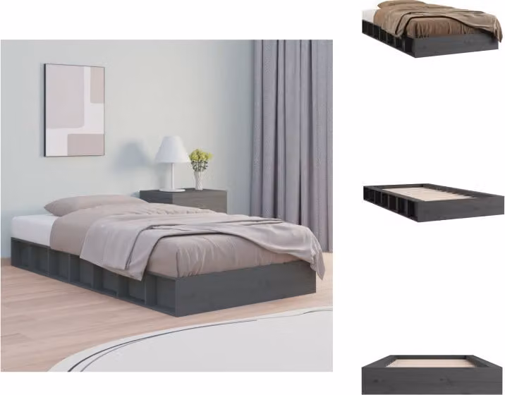 vidaXL Letto in legno massiccio grigio 75x190 cm - Letti & reti