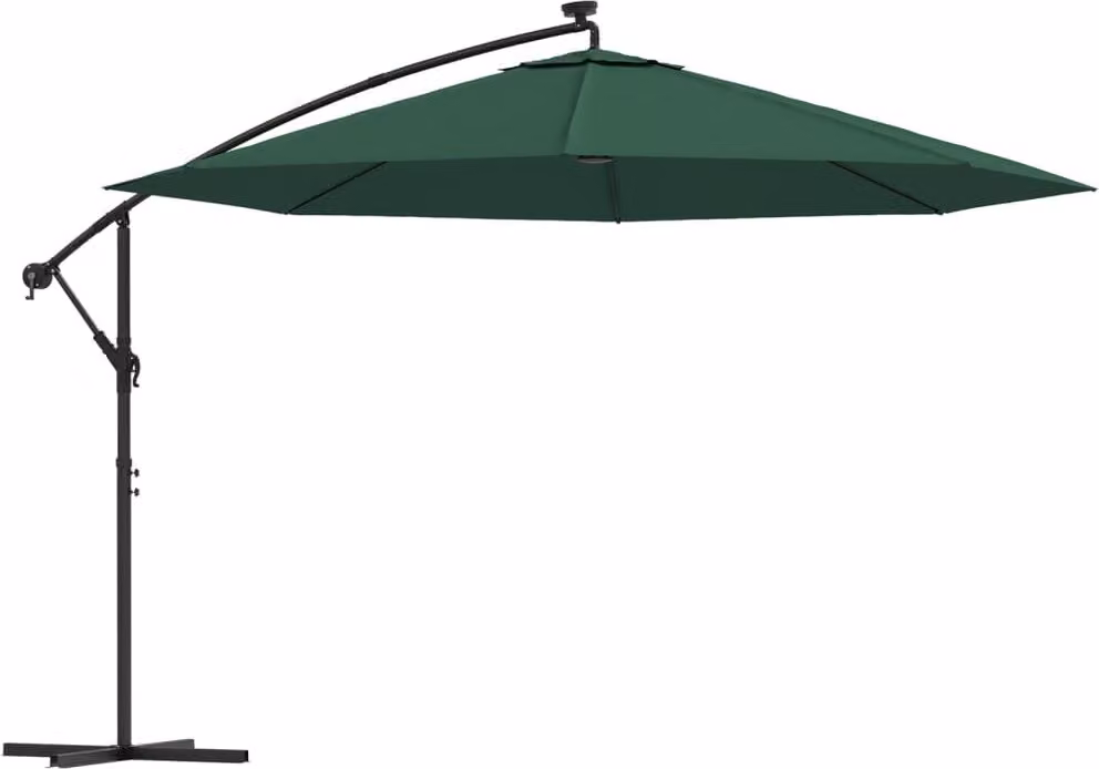 Ombrellone a Sbalzo con LED e Palo in Metallo 350 cm Verde