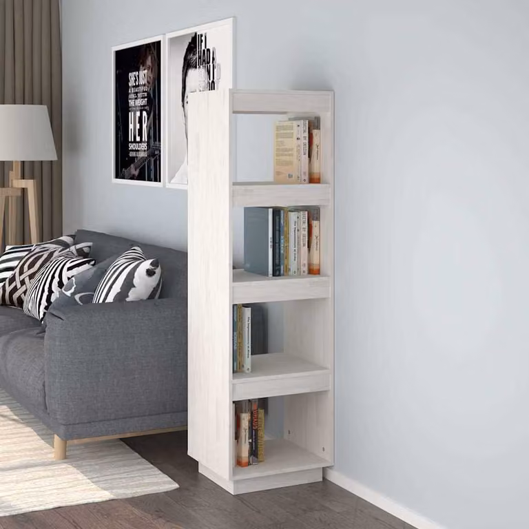 Libreria divisorio vidaXL in legno massello di pino bianco, design minimalista, L 40 cm x P 35 cm x H 135 cm