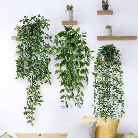 Set di piante rampicanti artificiali in 3 pezzi con foglie di eucalipto e vasi lunghi 63 cm, divertente, piante artificiali rampicanti per interni ed esterni, decorazione (eucalipto)