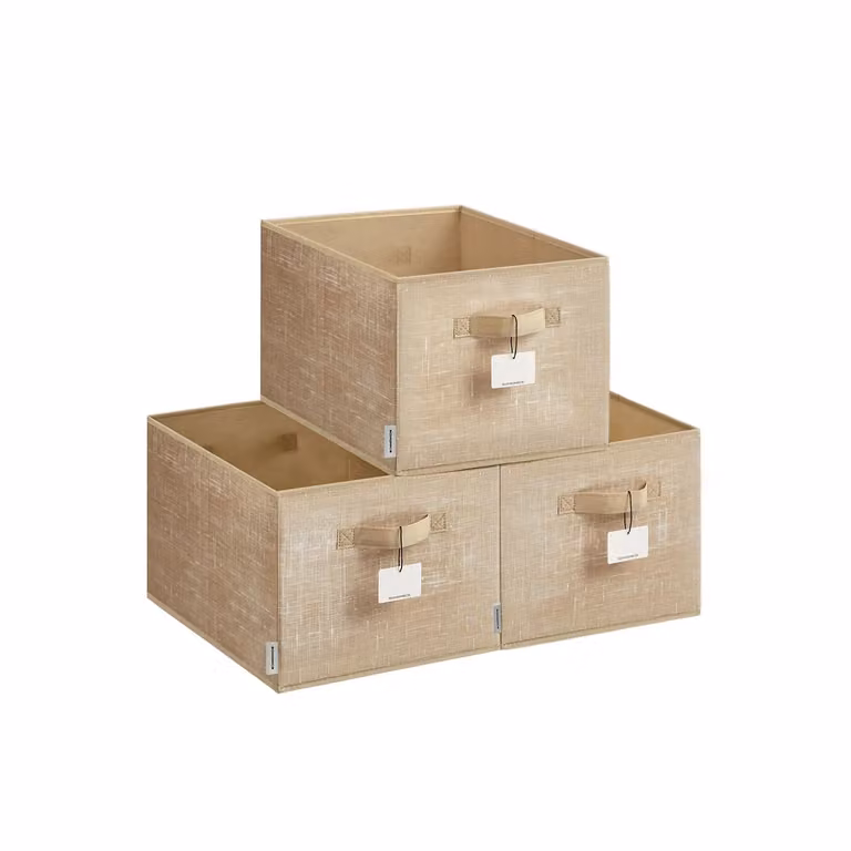 Scatole Portaoggetti Pieghevoli per Armadio con Maniglie Portaetichette, Beige Sabbia / 40L x 30l x 24H cm