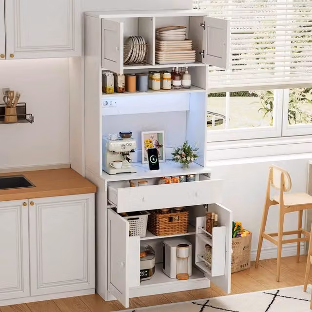 Armadio Cucina REDOM Bianco con LED e Prese USB in MDF L/P/H: 72 x 40 x 180 cm