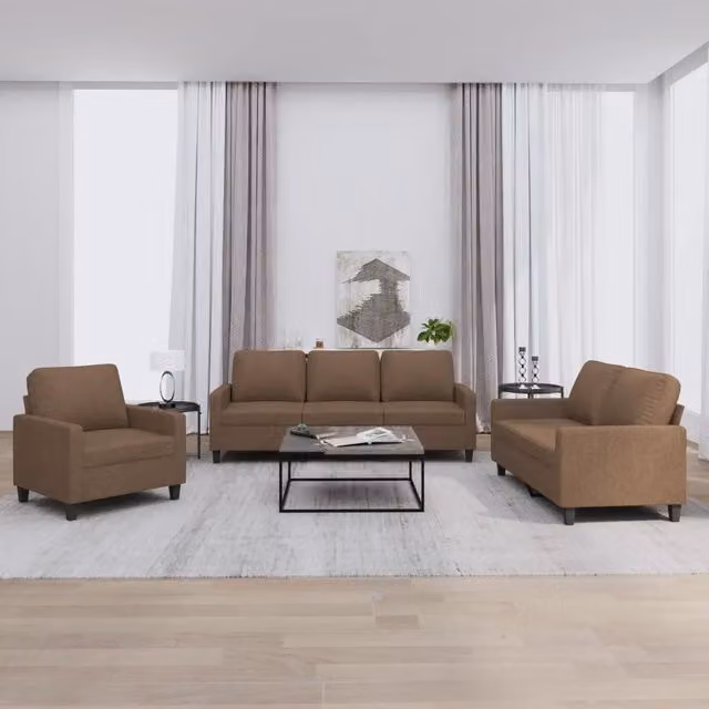 Set di divani moderno vidaXL composto da un divano a 3 posti e un divano a 2 posti in tessuto marrone con cuscini inclusi