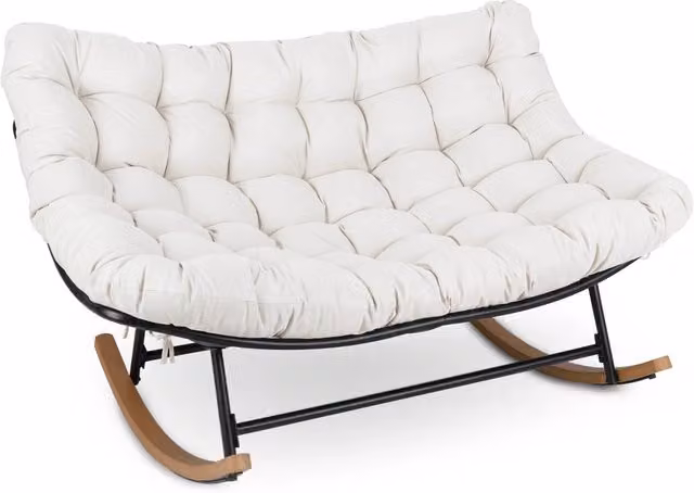 Poltrona dondolo papasan doppia per 2 persone divano esterno oversize, Poltrona ovale per interni ed esterni per giardino Beige