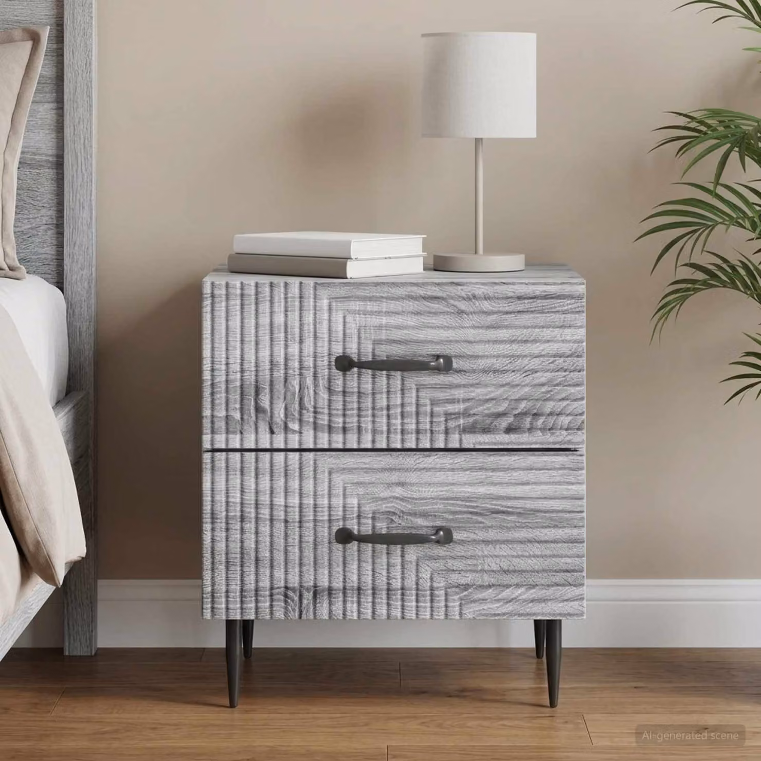vidaXL Armadio da Notte Moderno Grigio L: 43 cm, P: 34,5 cm, H: 47,5 cm