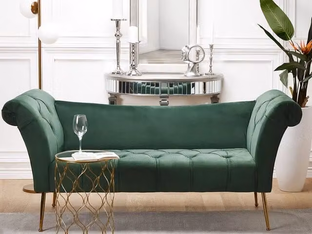 Chaise longue BELIANI in velluto verde con gambe in legno in stile scandinavo L: 175 cm, P: 70 cm, H: 76 cm – 1