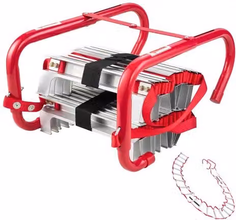 Scala di soccorso antincendio VEVOR in lega di alluminio rossa, scala retrattile per 3 piani con gradini antiscivolo e cinghia di sicurezza in poliestere, capacità di carico 453,6 kg