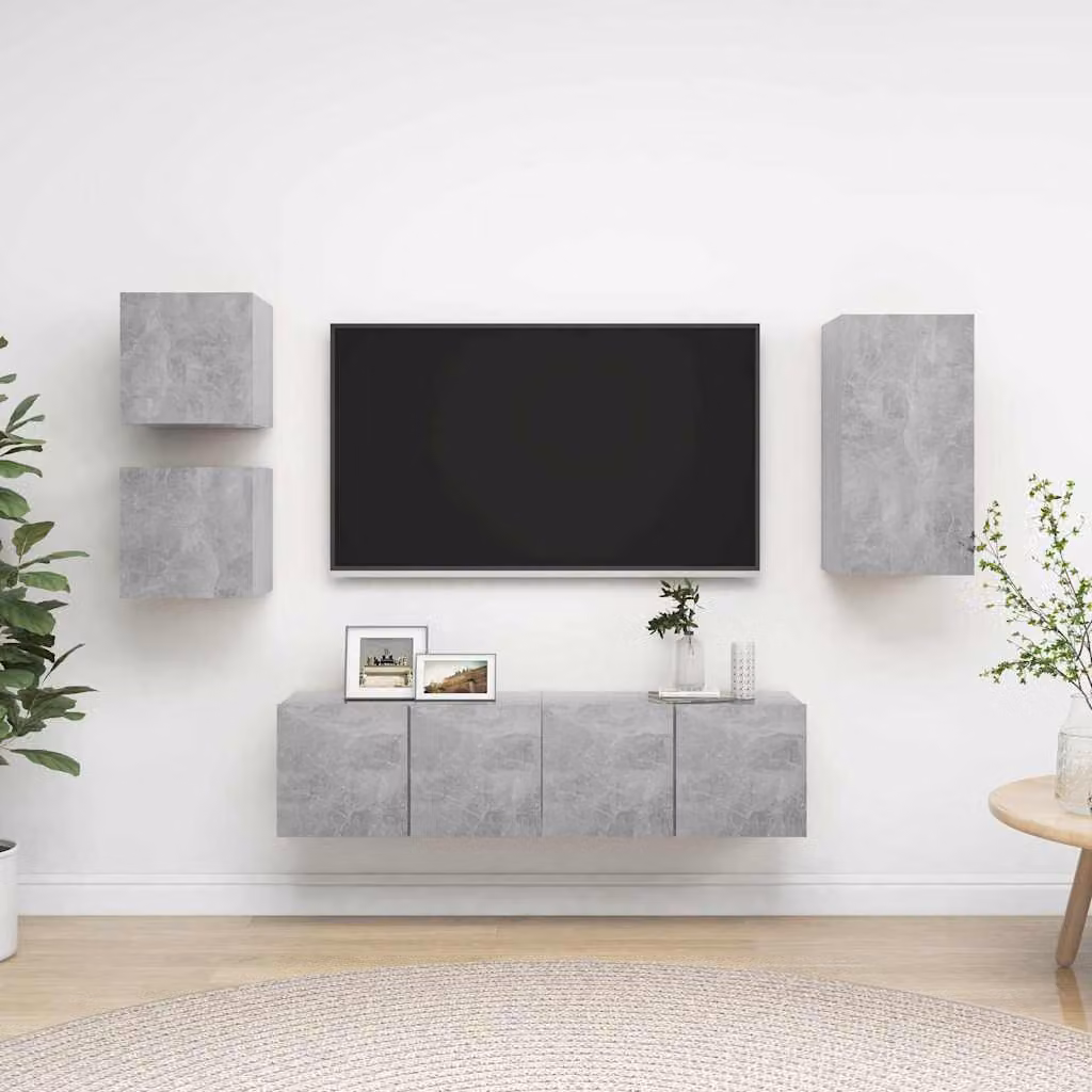 Set di mobili porta TV vidaXL composto da 5 pezzi in legno e MDF, colore grigio cemento, stile moderno per il tuo soggiorno