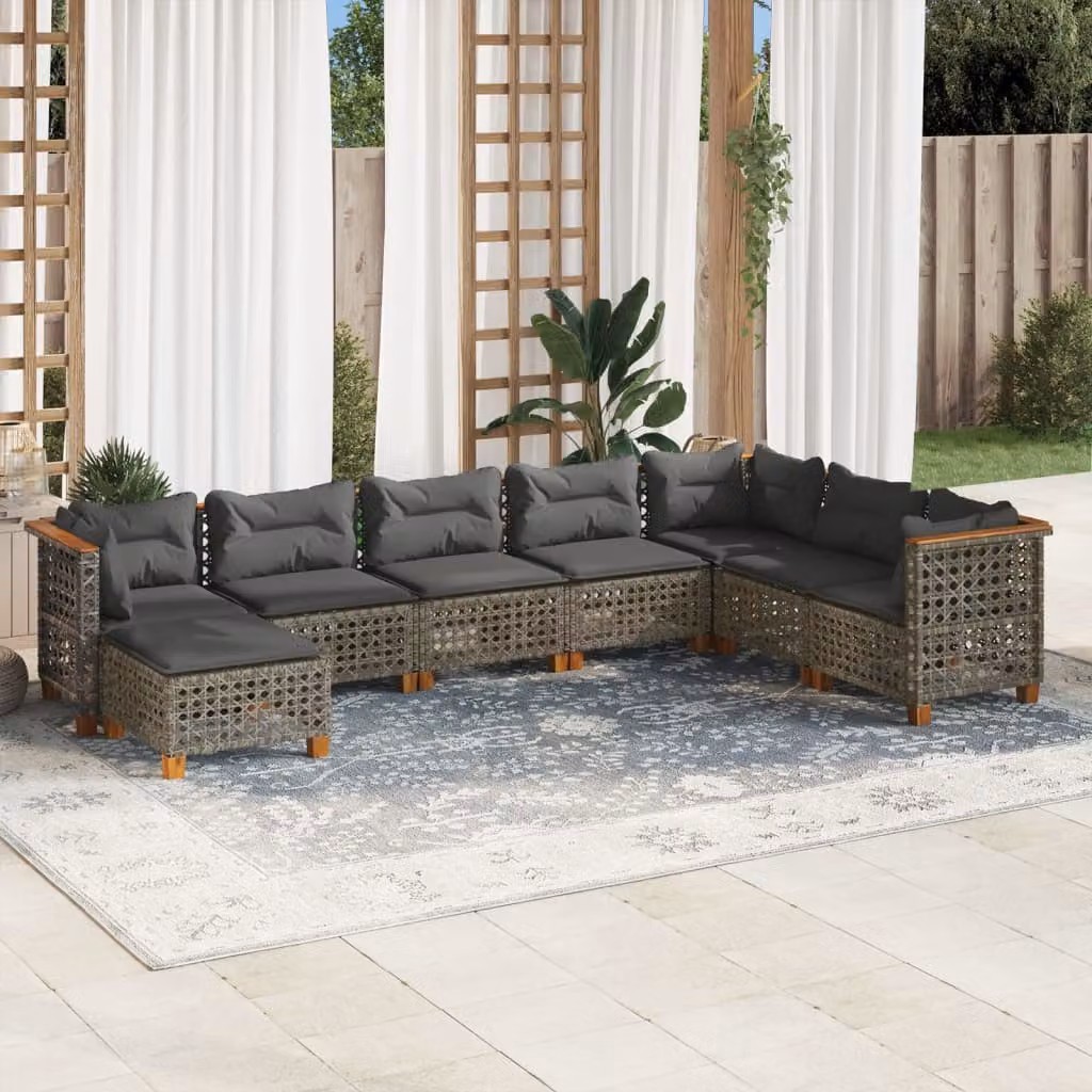 vidaXL Set Divano da Giardino 8 pz a Forma di L in Polyrattan Grigio con Cuscini Imbottiti e Coperture Rimovibili – 1