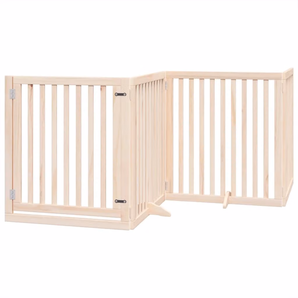 Cancello per Cani con Porta Pieghevole 4 Pannelli 320 cm Pioppo