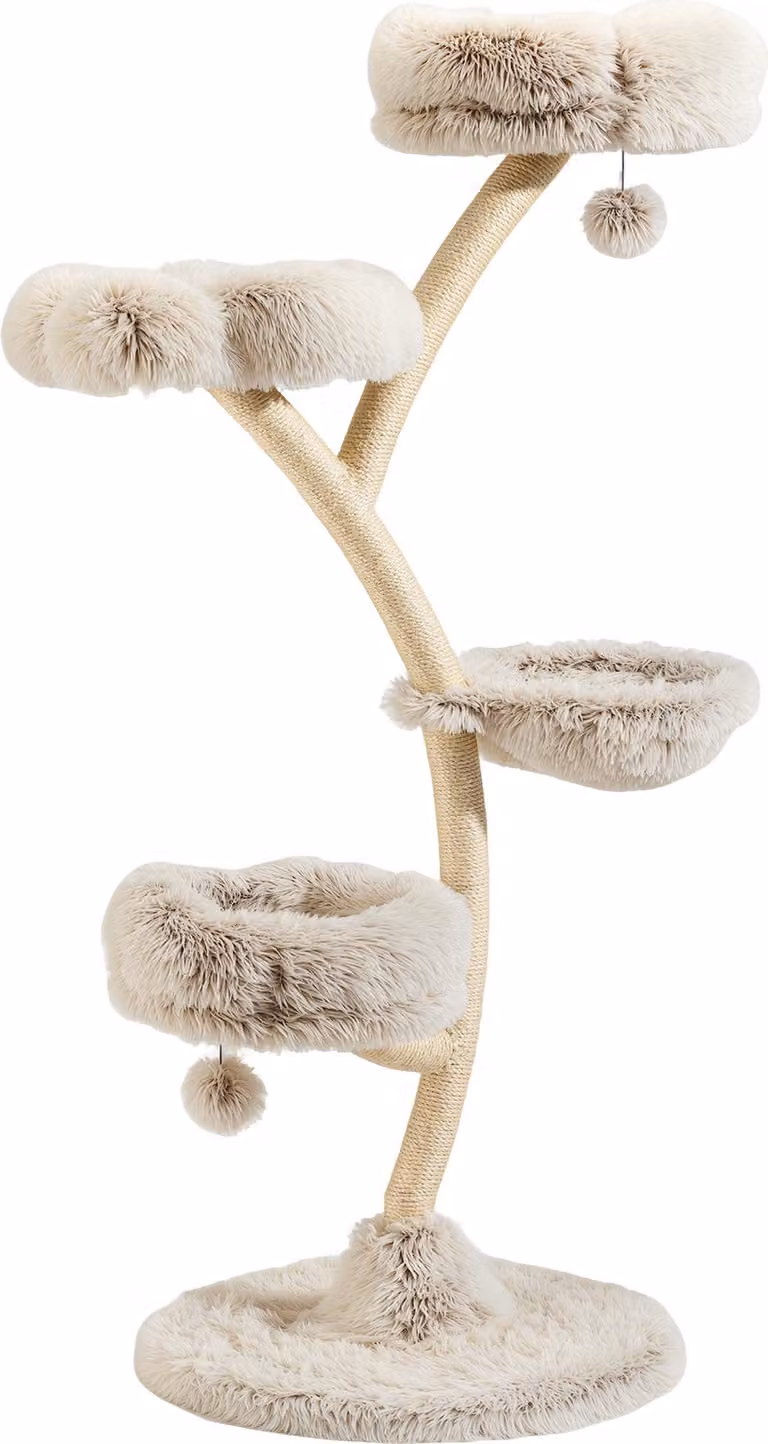 Fudajo Designer Tiragraffi 59 x 59 x 155 cm, tiragraffi per gatti con peluche e sisal, albero per arrampicarsi per gatti, albero per gatti con palline da gioco