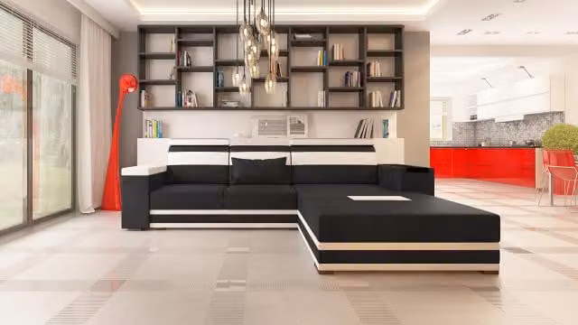Divano, divano angolare, poltrona, imbottitura, design, set componibile angolare, divano in pelle
