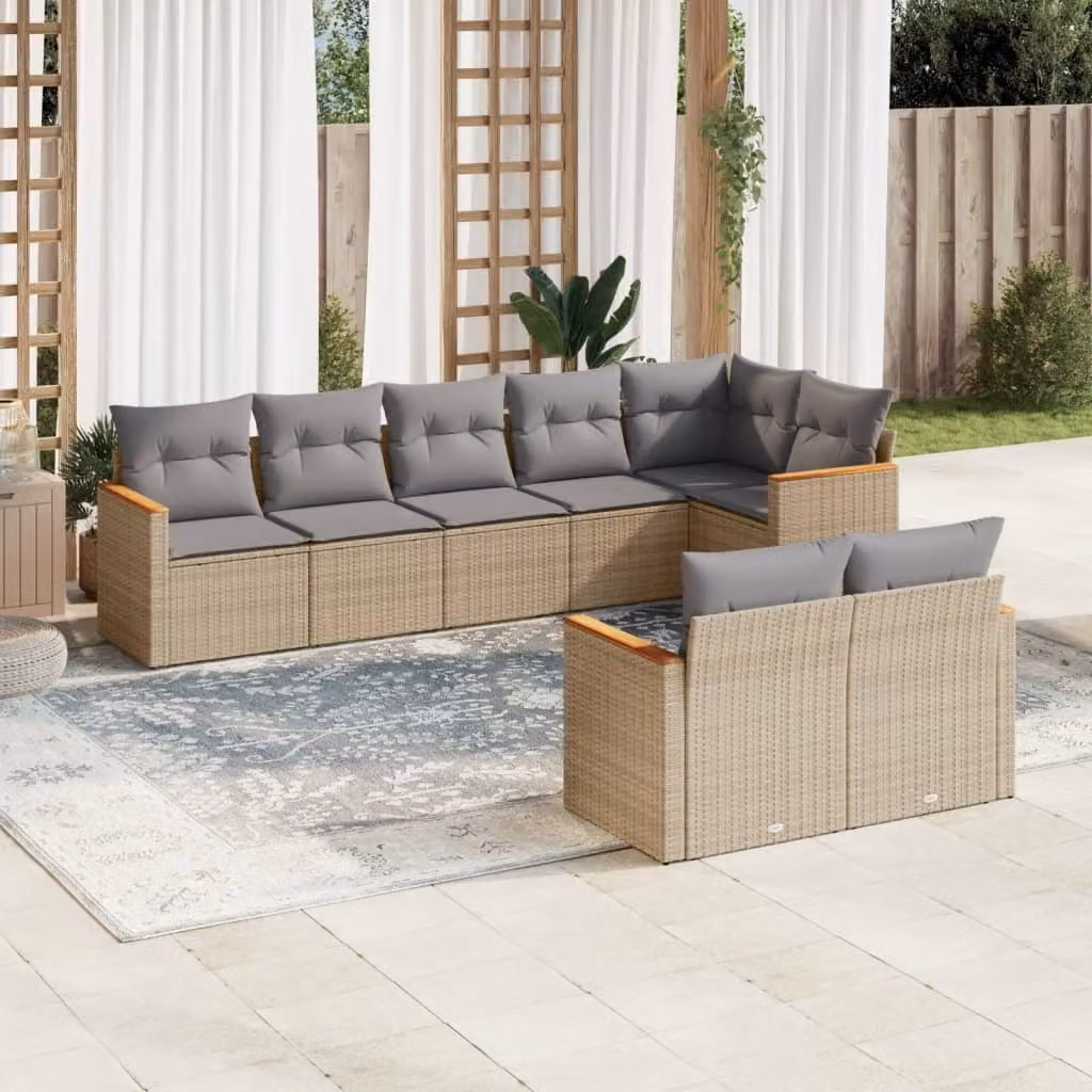 Maison Exclusive - Set Divano da Giardino 8 pz con Cuscini Beige Misto Polyrattan