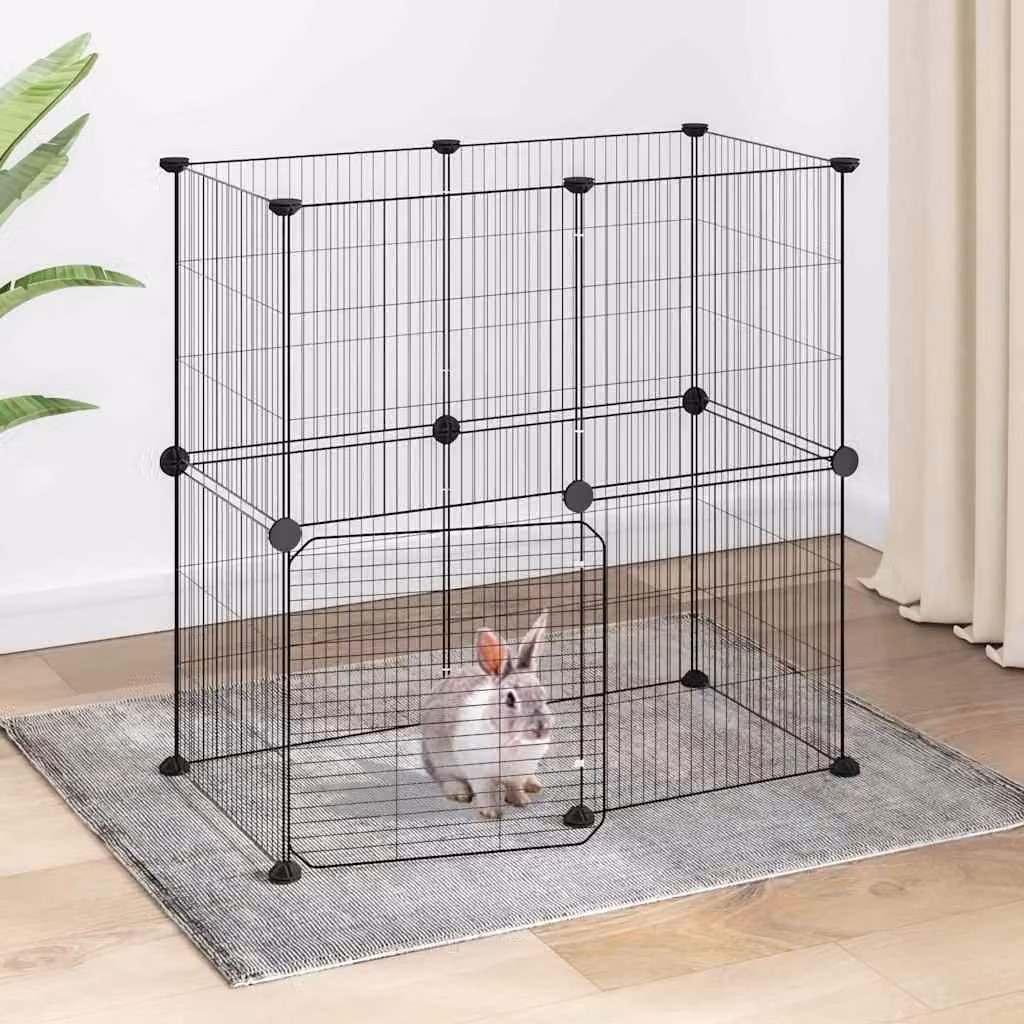 Gabbia per animali vidaXL in acciaio con 12 pannelli e porta, colore nero, L 70 cm x P 35 cm x H 70 cm