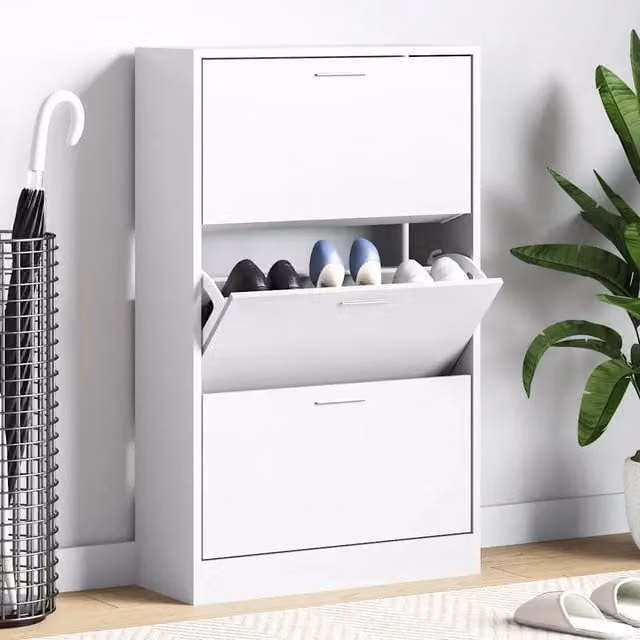 Scarpiera moderna Design Mania bianca con scomparti basculanti in legno L: 63 cm, P: 24 cm, H: 103 cm