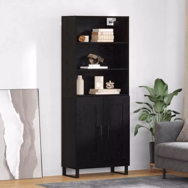 Credenza-Buffet-Armadio da cucina Rovere Nero 69,5 x 34 x 180 cm Legno multistrato 202770