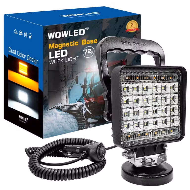 Faro a LED da lavoro, 72W, magnetico, doppia luce ambra/bianca