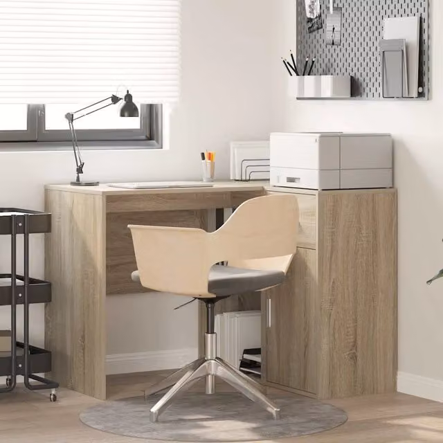 Scrivania ad angolo moderna vidaXL in legno e MDF color beige e marrone L: 102 cm, P: 88 cm, H: 75 cm