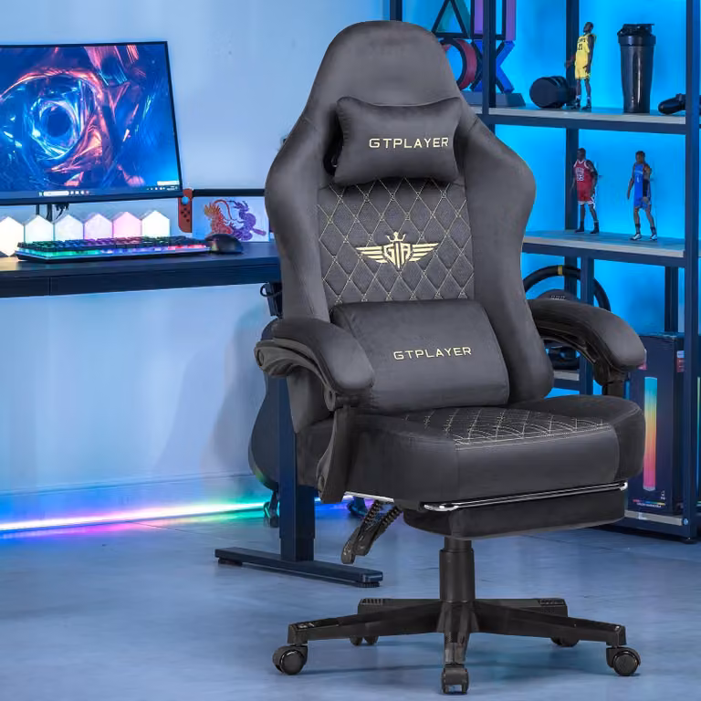 Sedia da gaming - GT830 sedia da ufficio ergonomica - Rivestimento in tessuto - Regolabile in altezza - Rotazione a 360° - Braccioli - Rotelle - Grigio